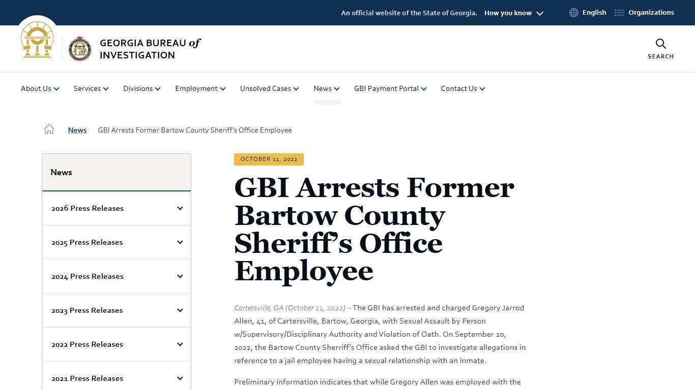 GBI Arrests Former Bartow County Sheriff’s Office Employee | Georgia Bureau of Investigation